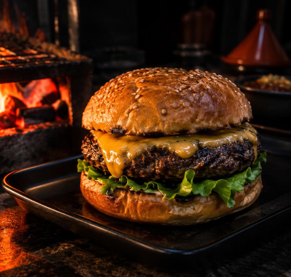 Burger grillé au charbon